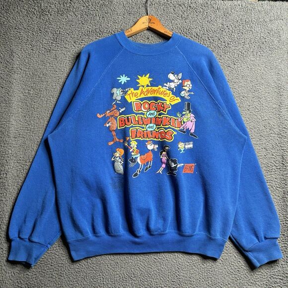 Vintage Rocky and Bullwinkle Raglan Crewneck Sweatshirt Mens XL USA Made Cartoon - Picture 2 of 12